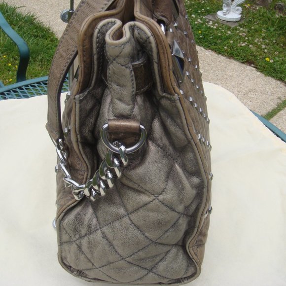 MICHAEL Kors Hamilton Studded Quilted Metallic Distressed Leather Gold/Silver - Picture 7 of 12